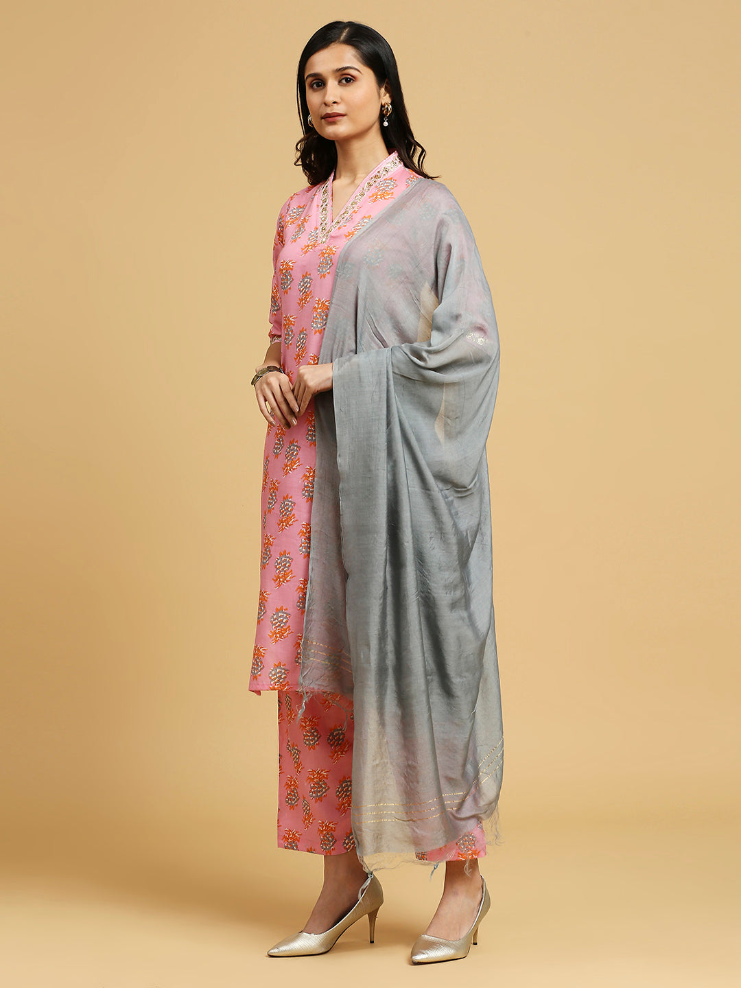 Embroidered Cotton Kurti, Pant, and Dupatta Set