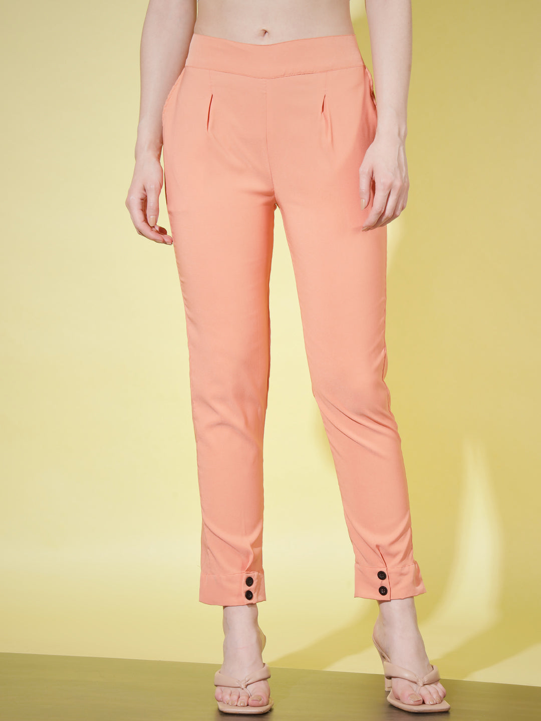 WOMEN SOLID PANT VINTAGE - PEACH