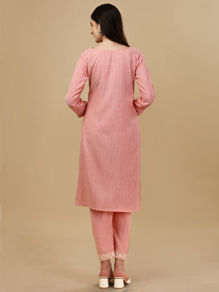 STRIPED PRINTED KURTI PANT SET-PEACH