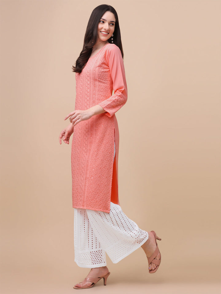 FANCY EMBROIDERY KURTI PALAZZO SET - PINK