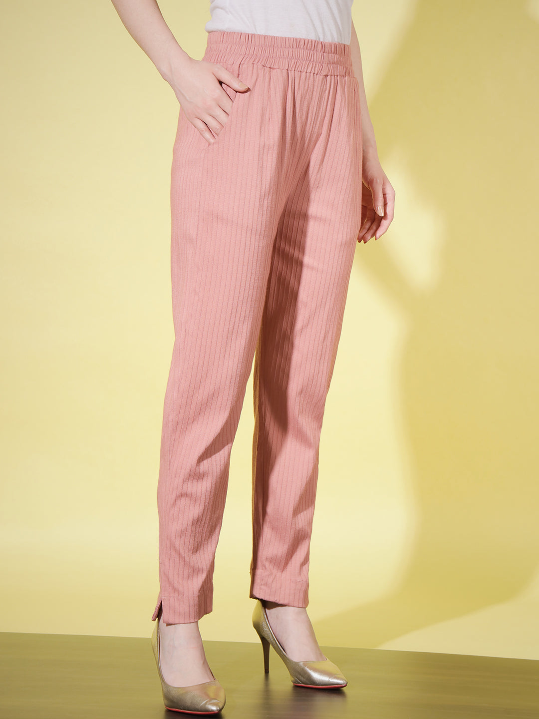 SOLID STRIPE PANT-PEACH