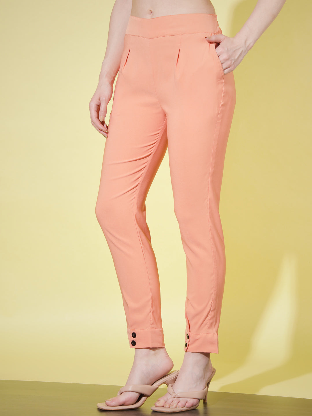 WOMEN SOLID PANT VINTAGE - PEACH