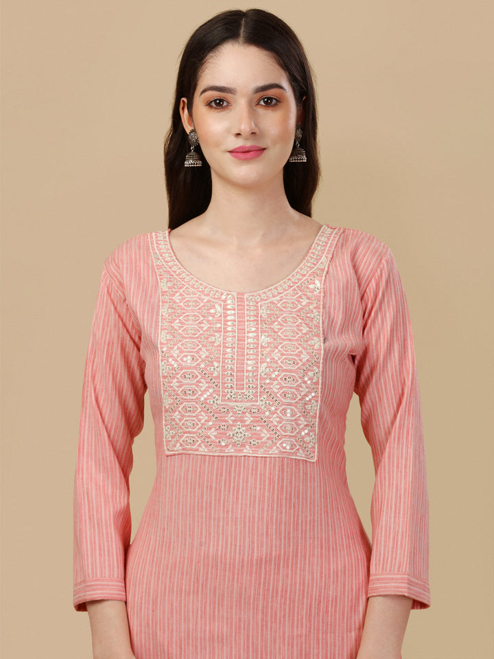 STRIPED PRINTED KURTI PANT SET-WINE