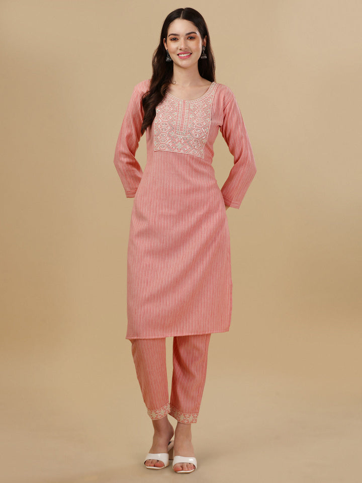 STRIPED PRINTED KURTI PANT SET-WINE