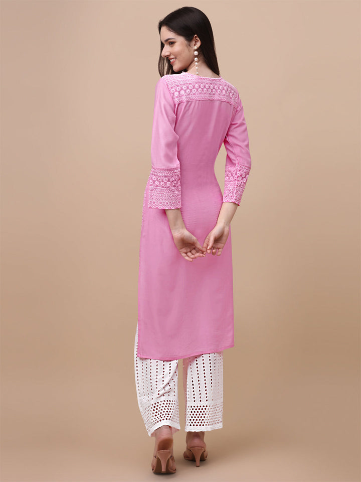 FANCY EMBROIDERY KURTI PALAZZO SET - PINK