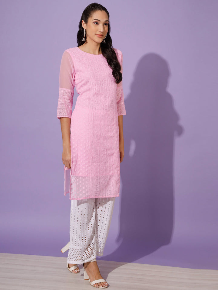 EMBROIDERY KURTI WITH PALAZZO - PISTA