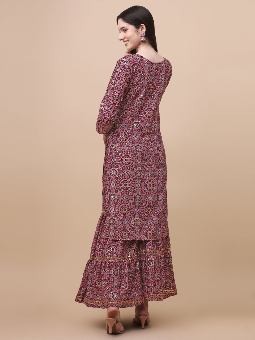 MULTI COLOR PRINTED SHARARA KURTI SET-PINK