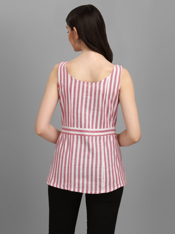 STRIPED COTTON TOP-BEIGE