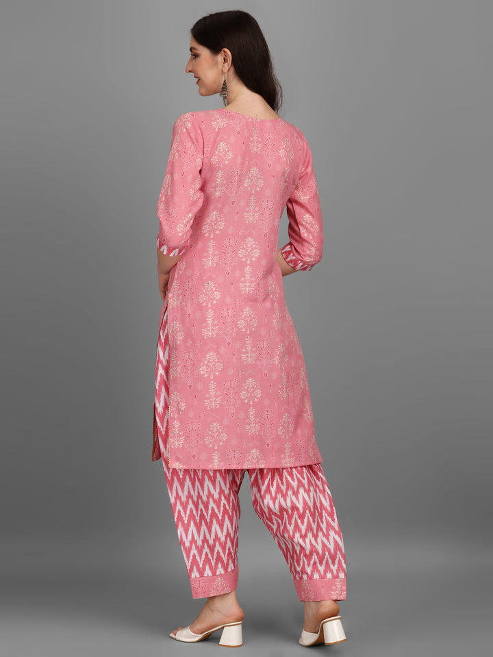 FLORAL PRINTED SALWAR KURTI SET-PINK