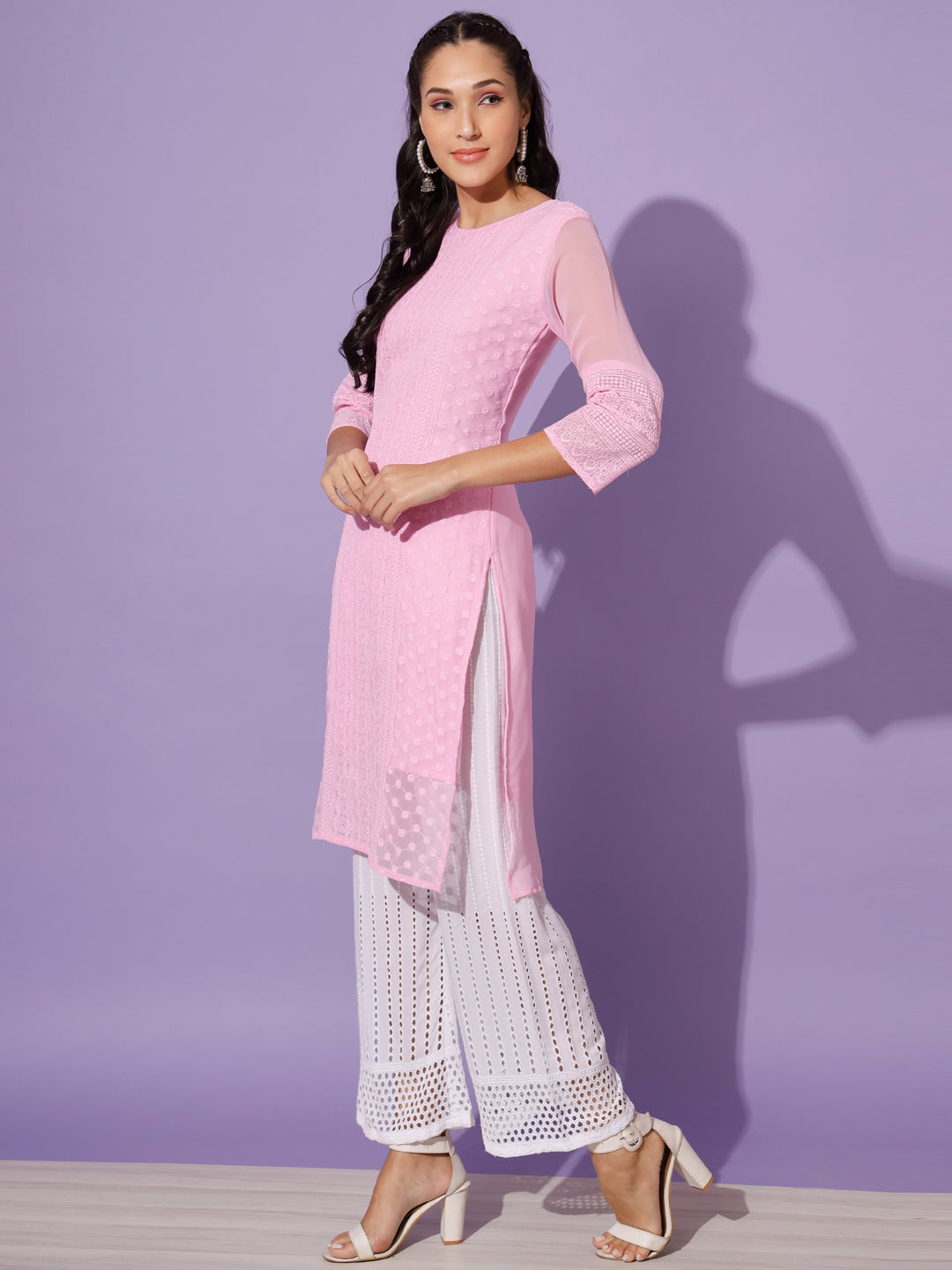 EMBROIDERY KURTI WITH PALAZZO - PINK