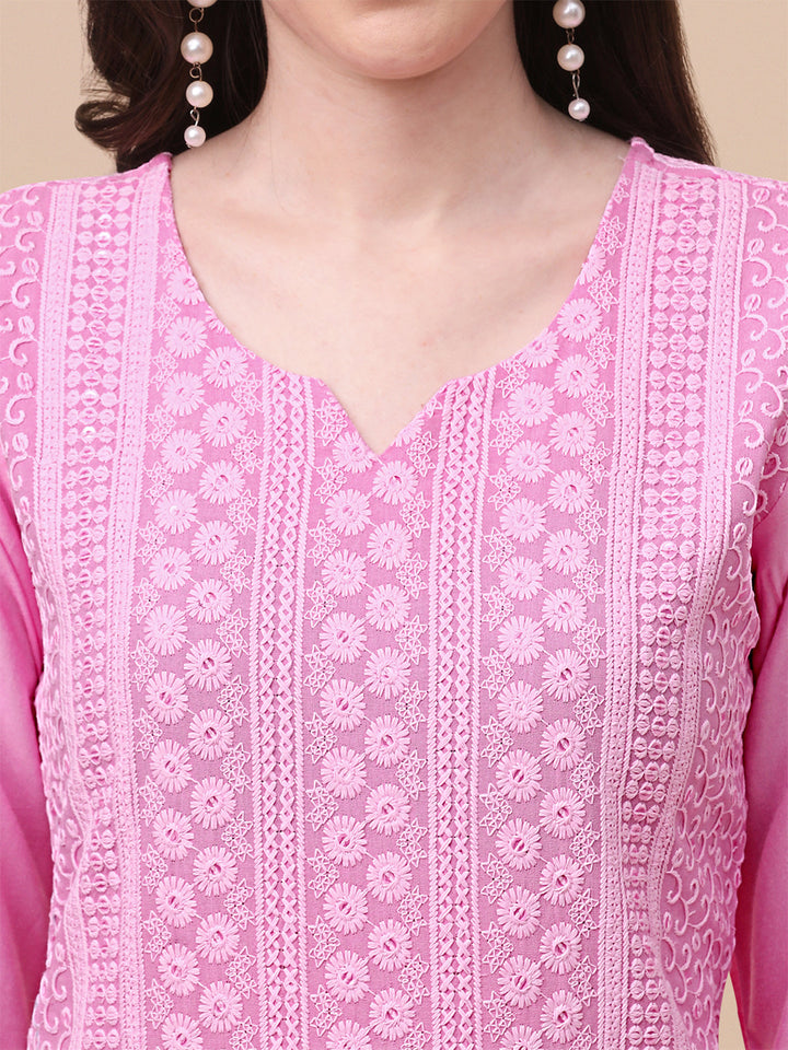 FANCY EMBROIDERY KURTI PALAZZO SET - PINK