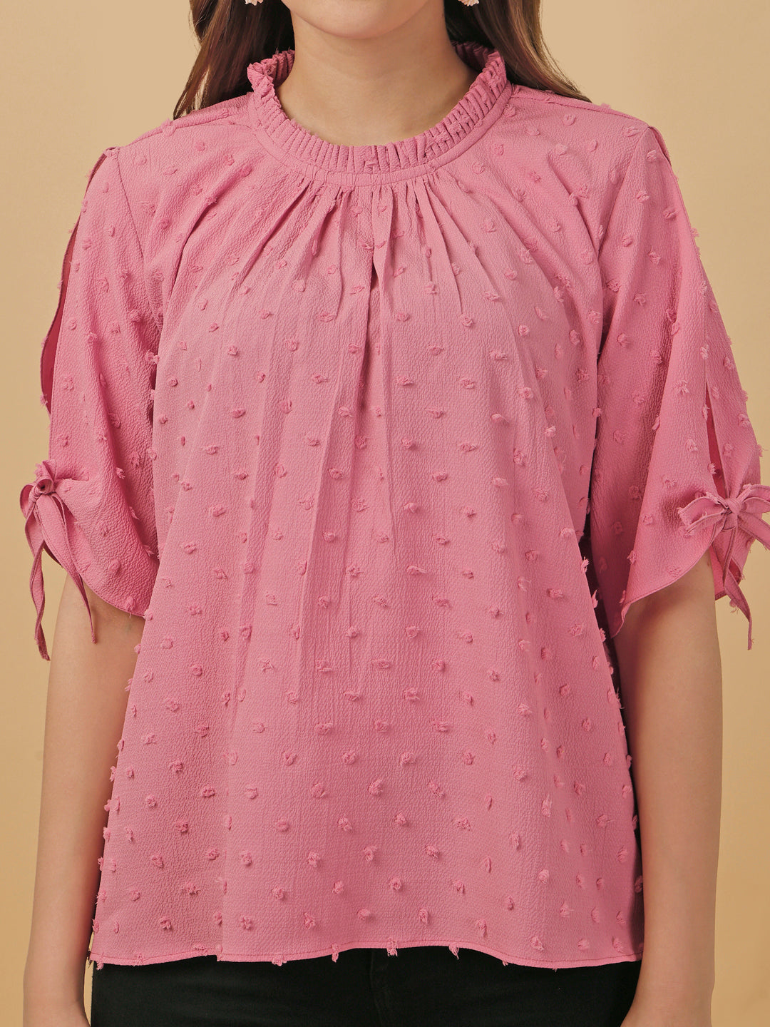 RUFFLE NECK PASTEL TOP-PINK