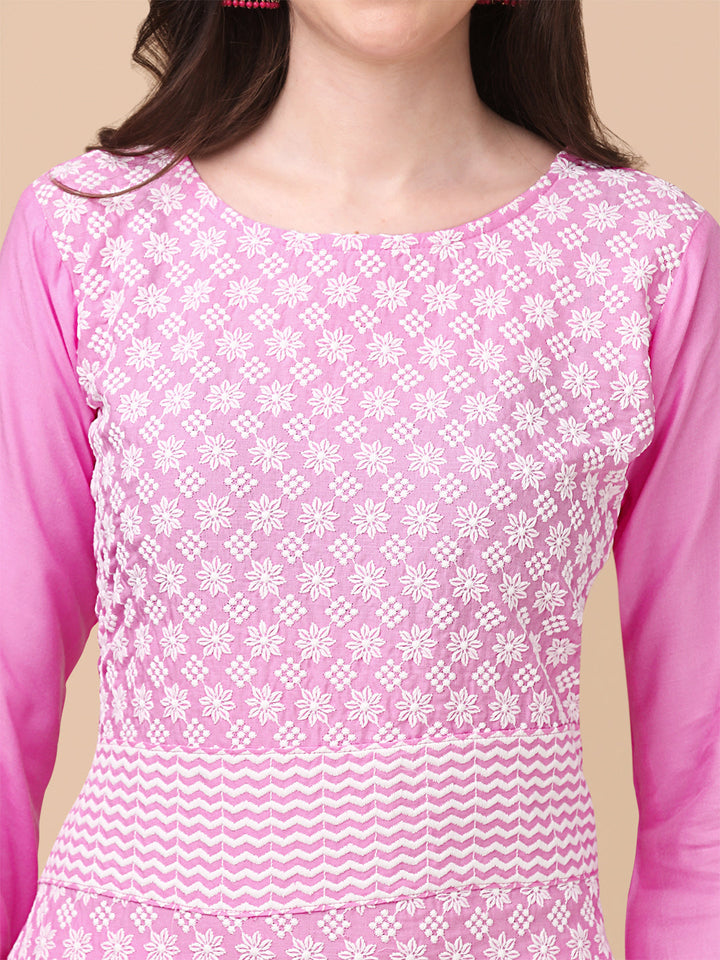 EMBROIDERY RAYON KURTI PALAZZO SET - PINK