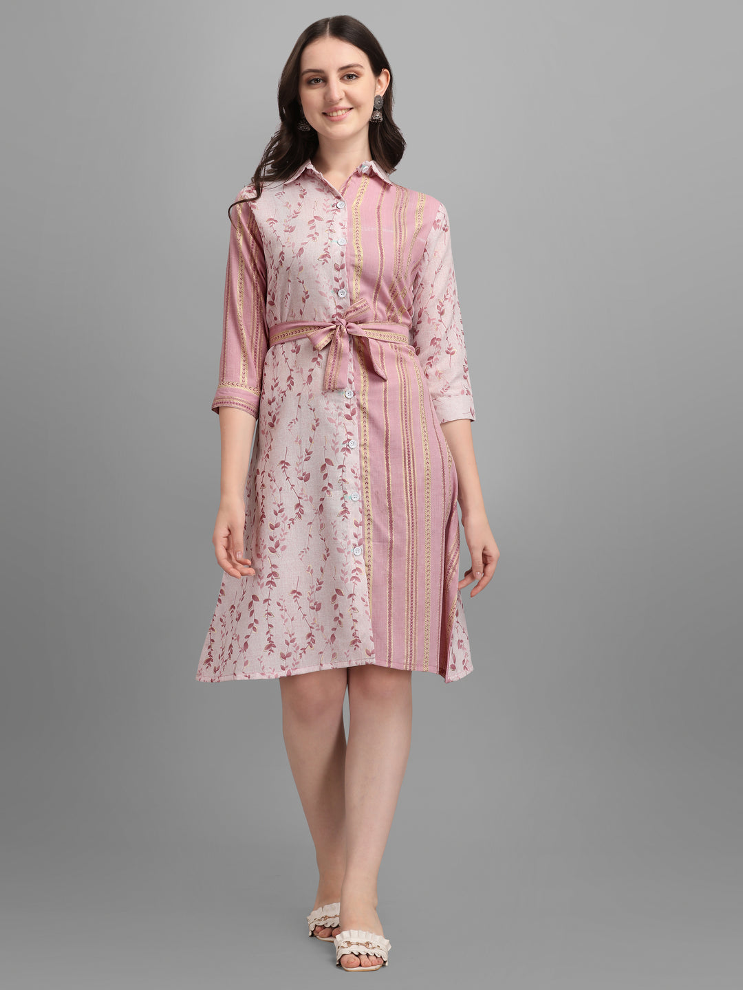 BEIGE SHIRT DRESS WITH TIE-UPS -GOLDEN