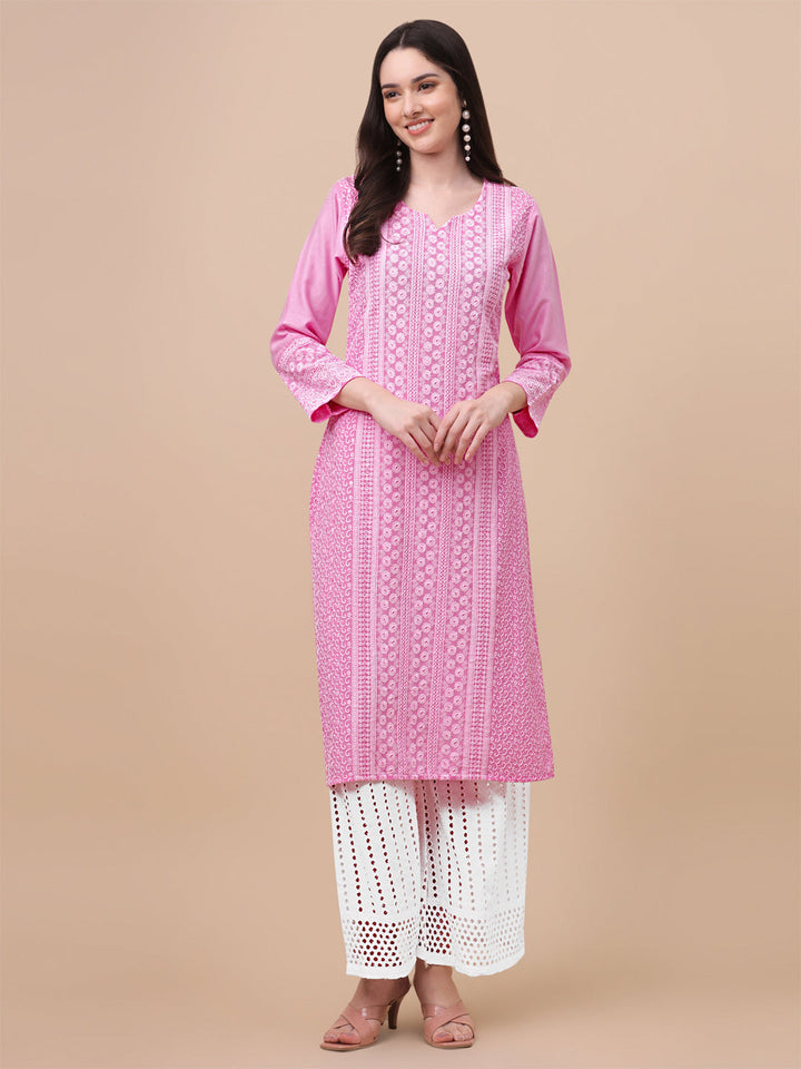 FANCY EMBROIDERY KURTI PALAZZO SET - PEACH