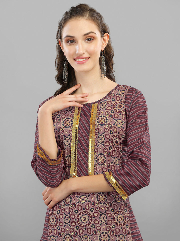 PRINTED KURTI, PANT & DUPATTA SET-YELLOW