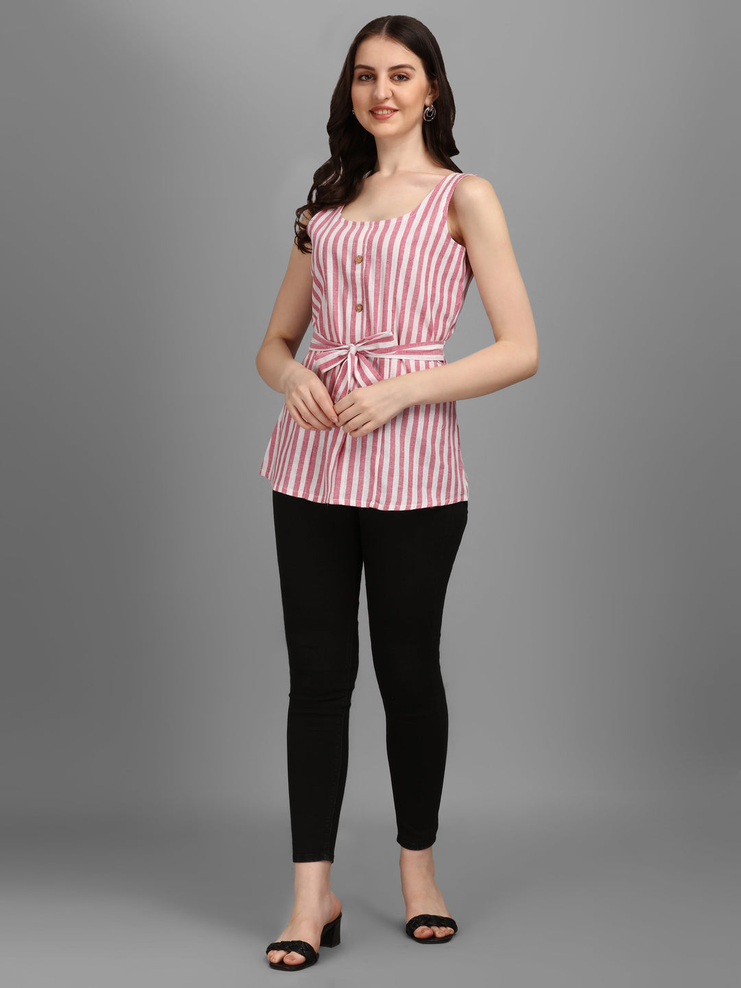 STRIPED COTTON TOP-BEIGE