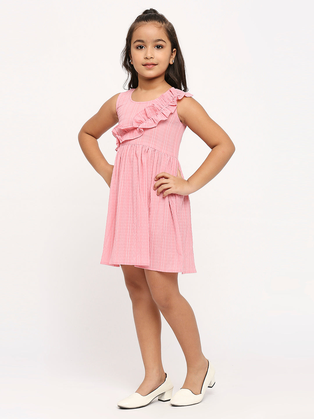 Checked Ruffled Detail A-Line Dress