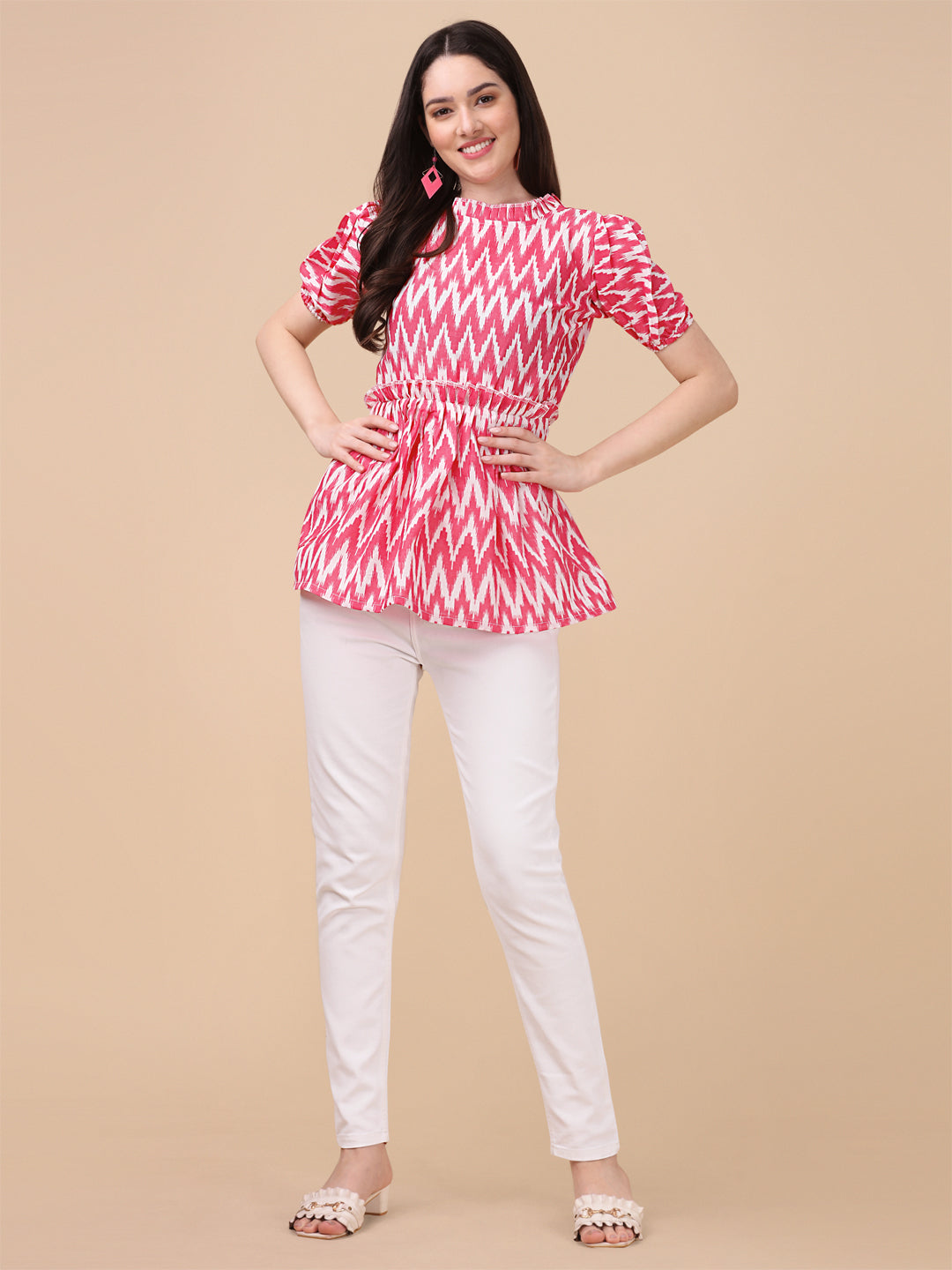 CHEVRON PRINTED TOP - PINK