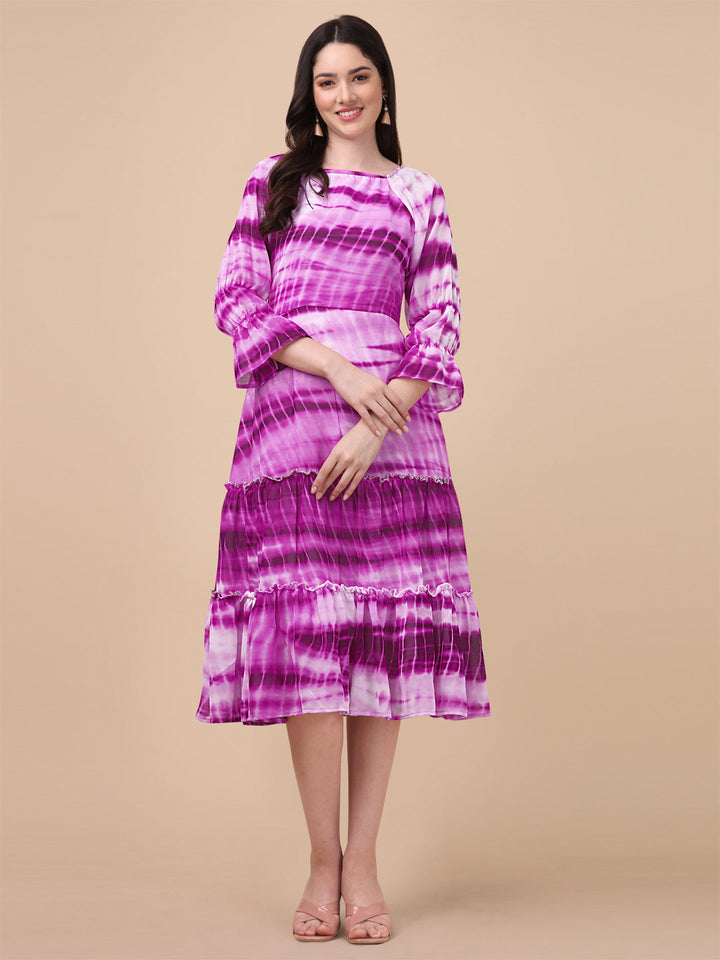 SHIBORI PRINTED MIDI DRESS-MAROON