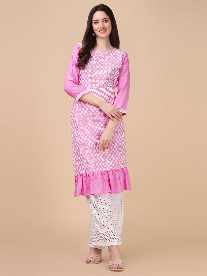 EMBROIDERY RAYON  KURTI PALAZZO SET - SKY BLUE