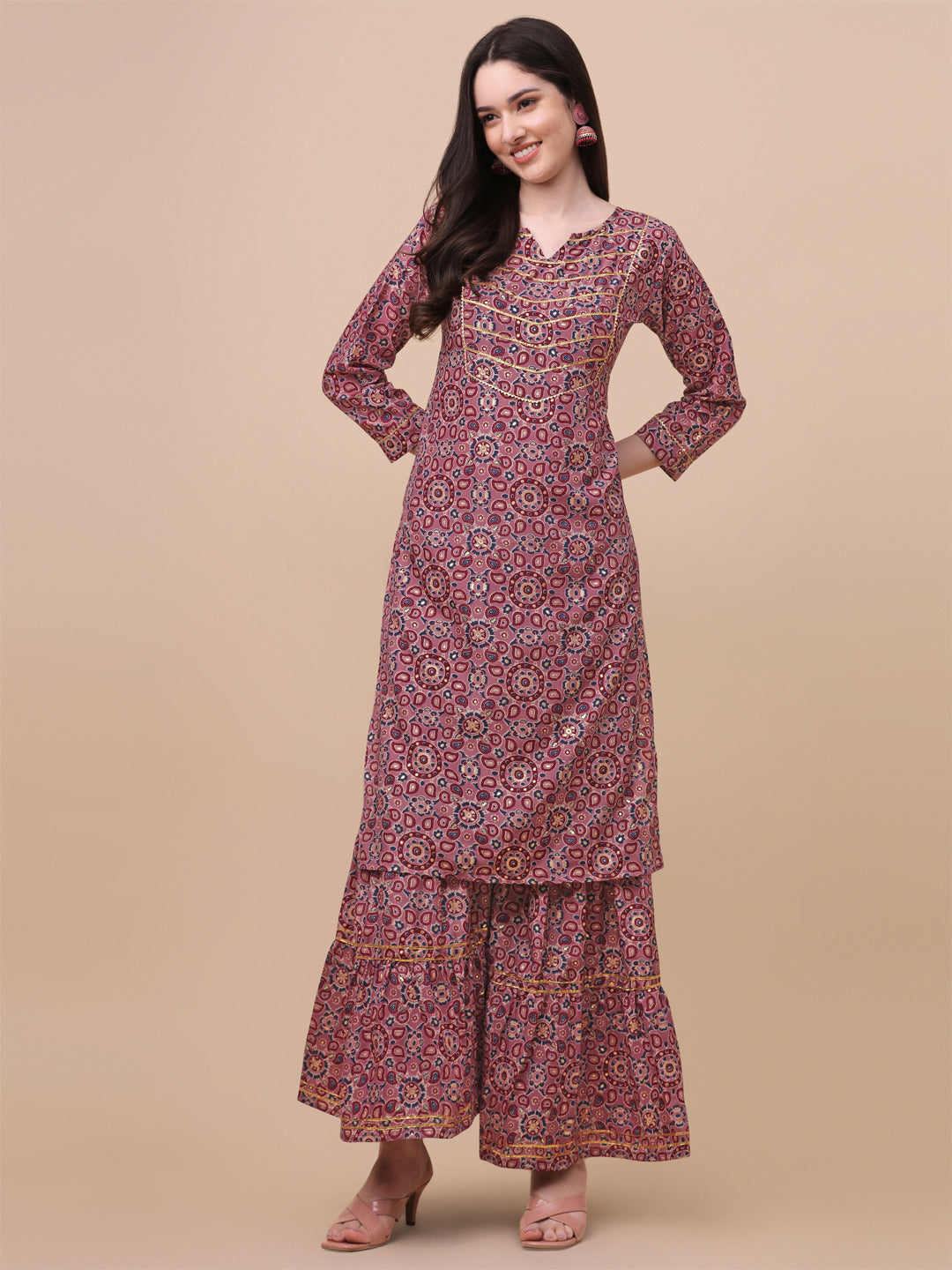 MULTI COLOR PRINTED SHARARA KURTI SET-PINK