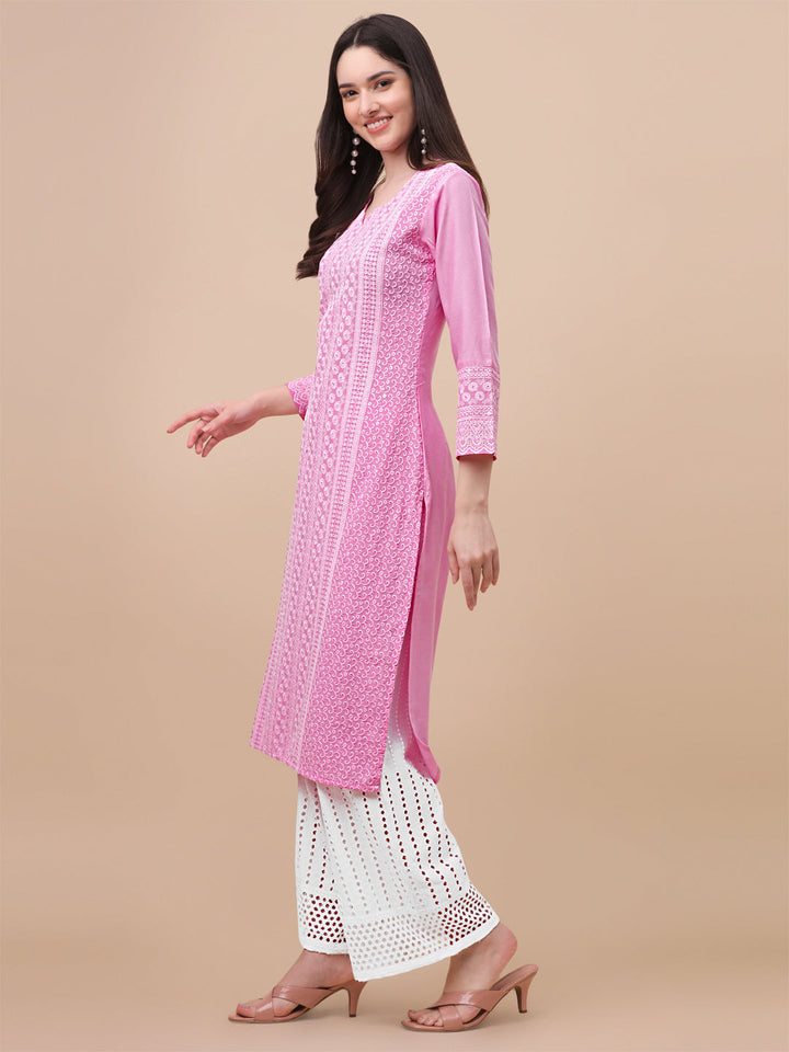 FANCY EMBROIDERY KURTI PALAZZO SET - PINK