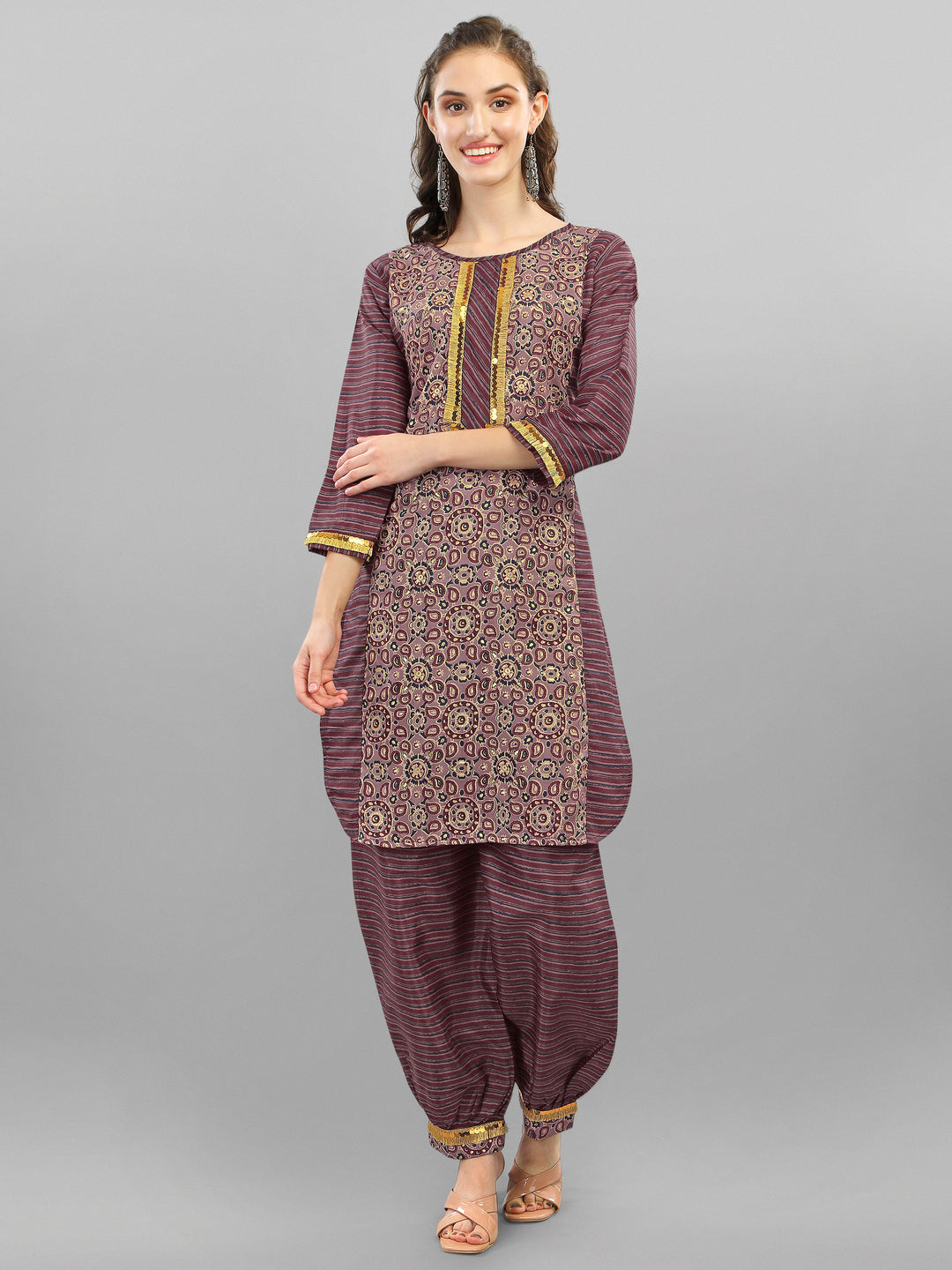 PRINTED KURTI, PANT & DUPATTA SET-BLUE