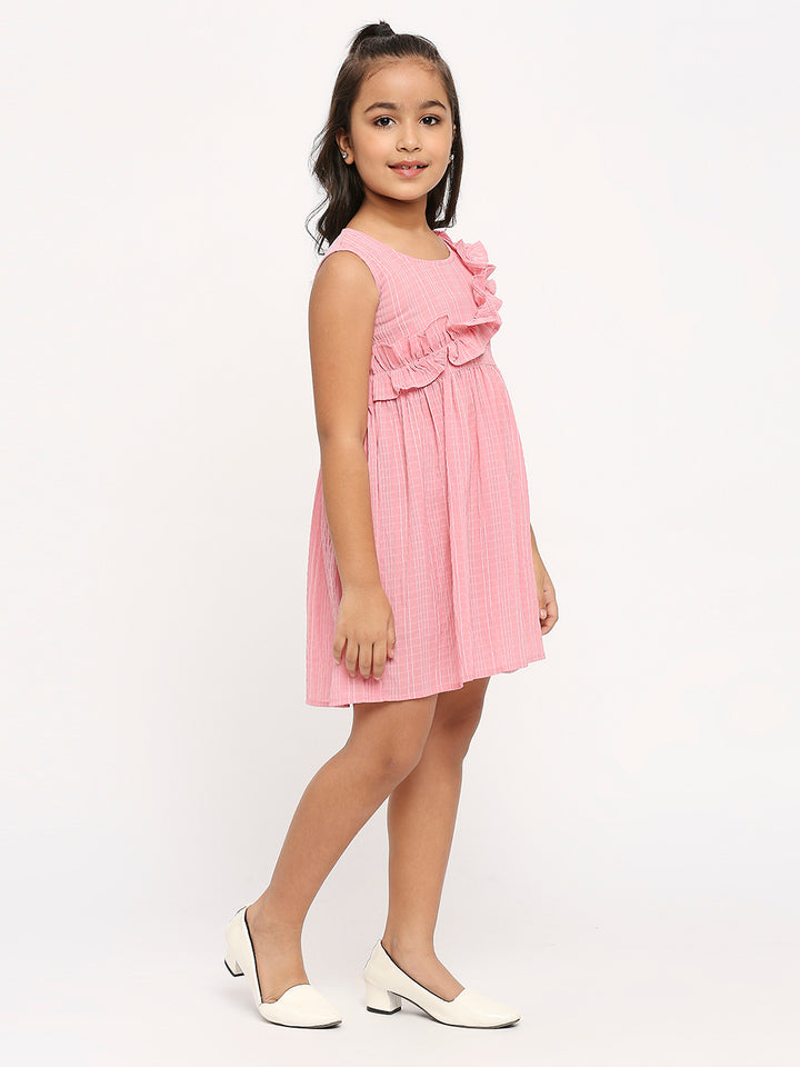 Checked Ruffled Detail A-Line Dress