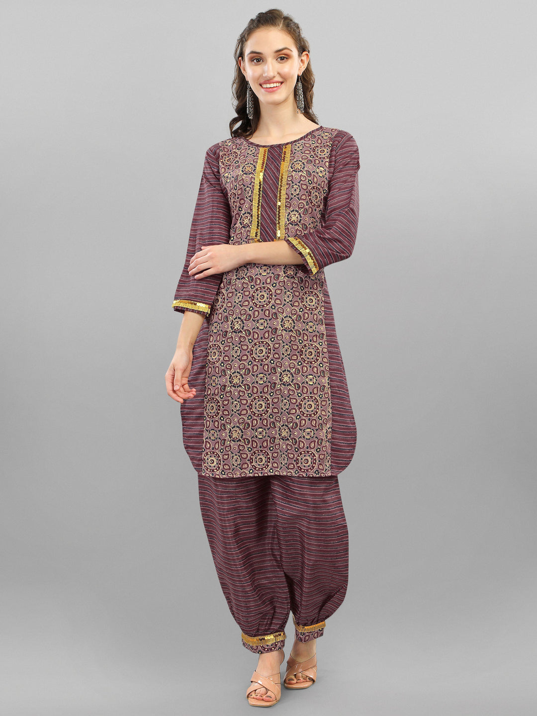 PRINTED KURTI, PANT & DUPATTA SET-PINK