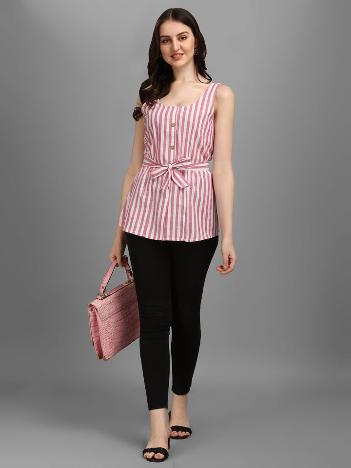 STRIPED COTTON TOP-BEIGE