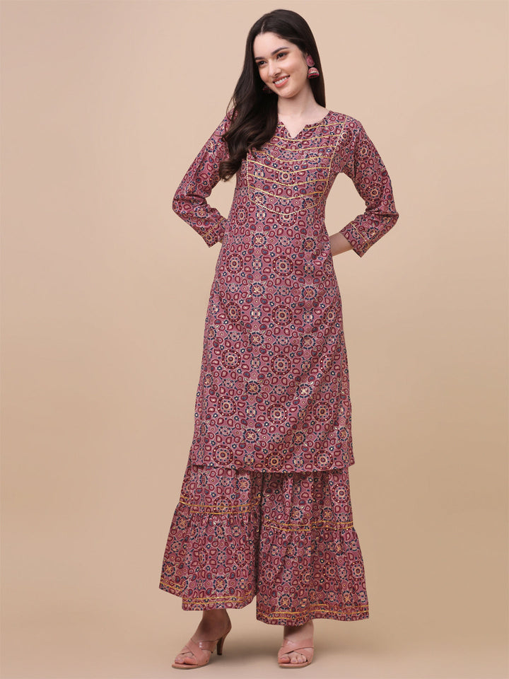 MULTI COLOR PRINTED SHARARA KURTI SET-GREEN