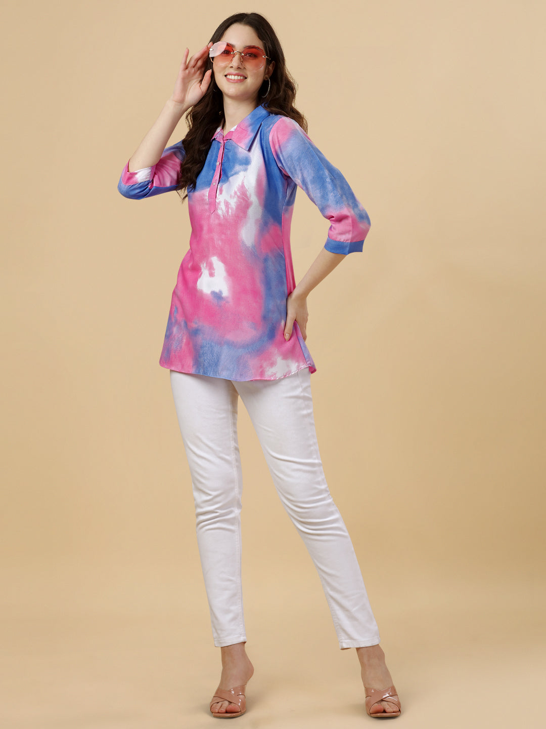 MULTI COLORED ELEGANT TOP-SKY BLUE