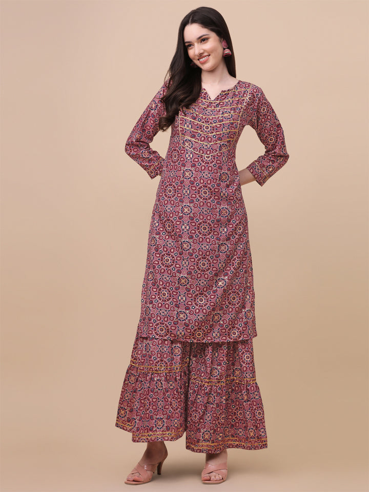 MULTI COLOR PRINTED SHARARA KURTI SET-BLUE