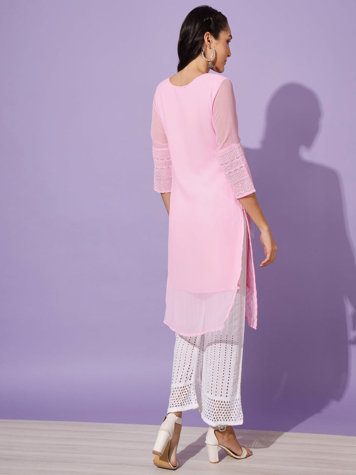 EMBROIDERY KURTI WITH PALAZZO - PINK