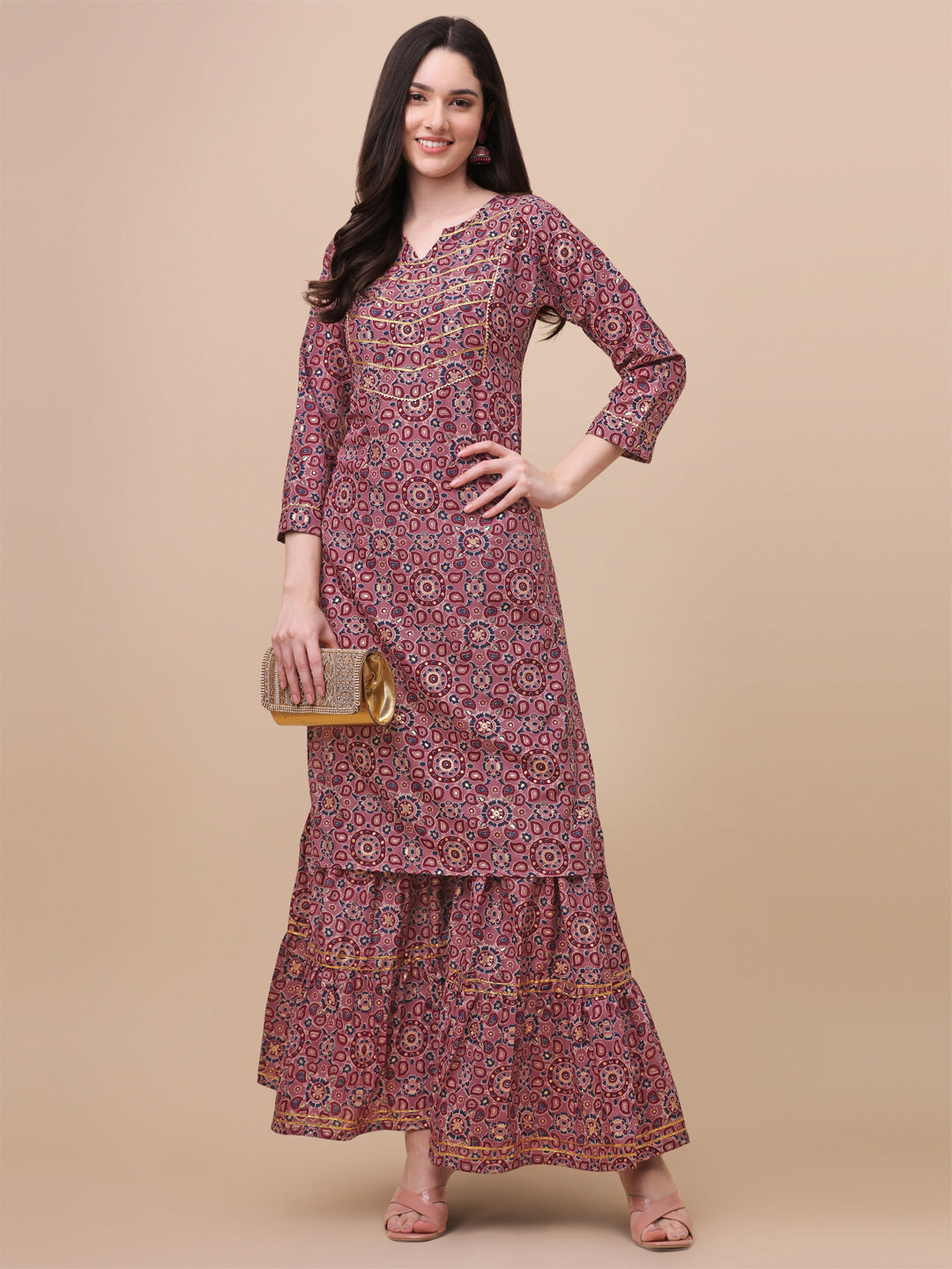 MULTI COLOR PRINTED SHARARA KURTI SET-YELLOW