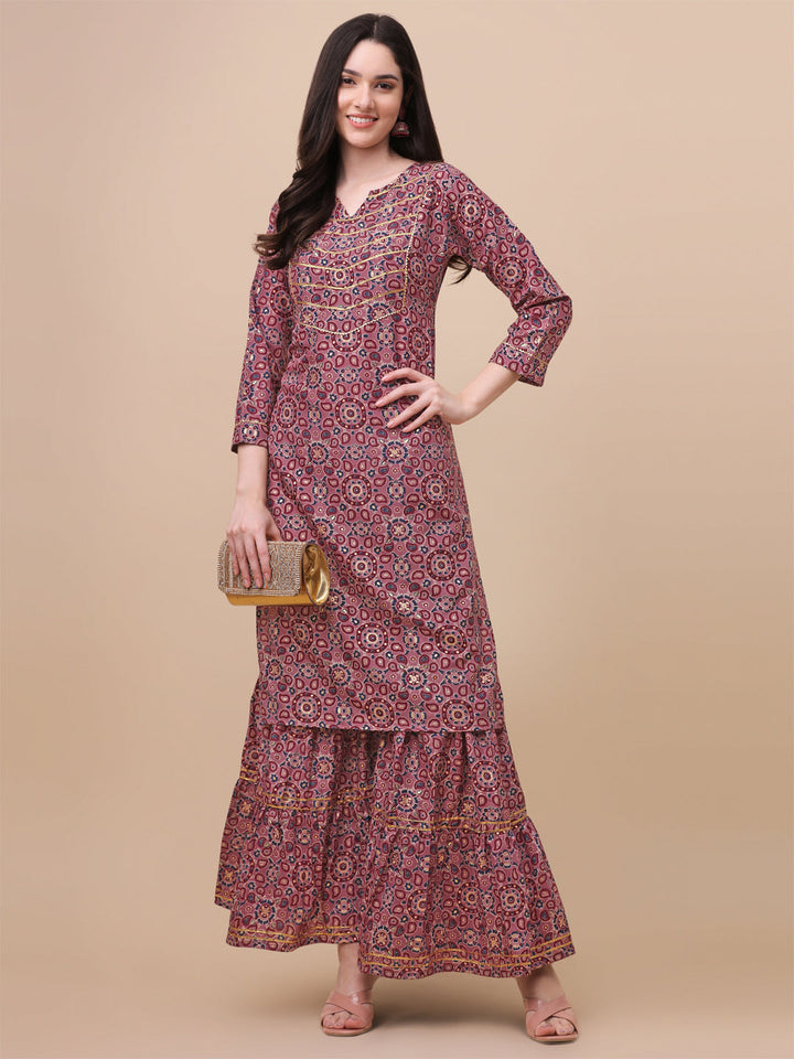 MULTI COLOR PRINTED SHARARA KURTI SET-GREEN