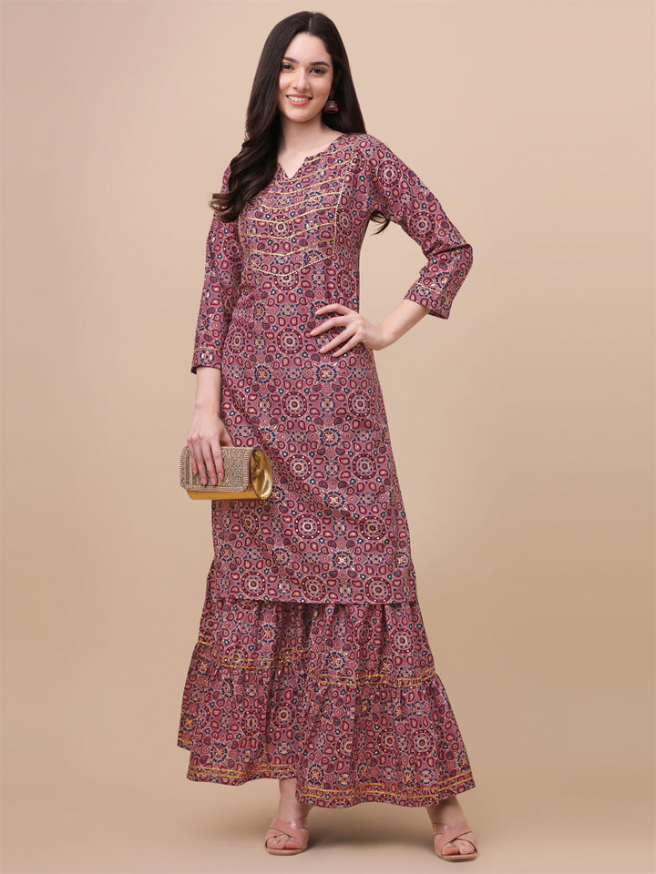 MULTI COLOR PRINTED SHARARA KURTI SET-BLUE