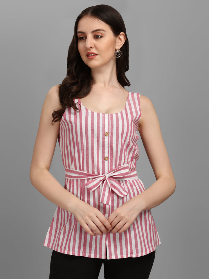 STRIPED COTTON TOP-BEIGE