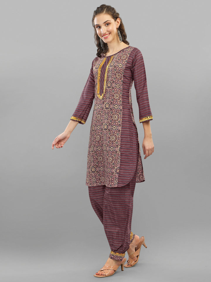 PRINTED KURTI, PANT & DUPATTA SET-BLUE