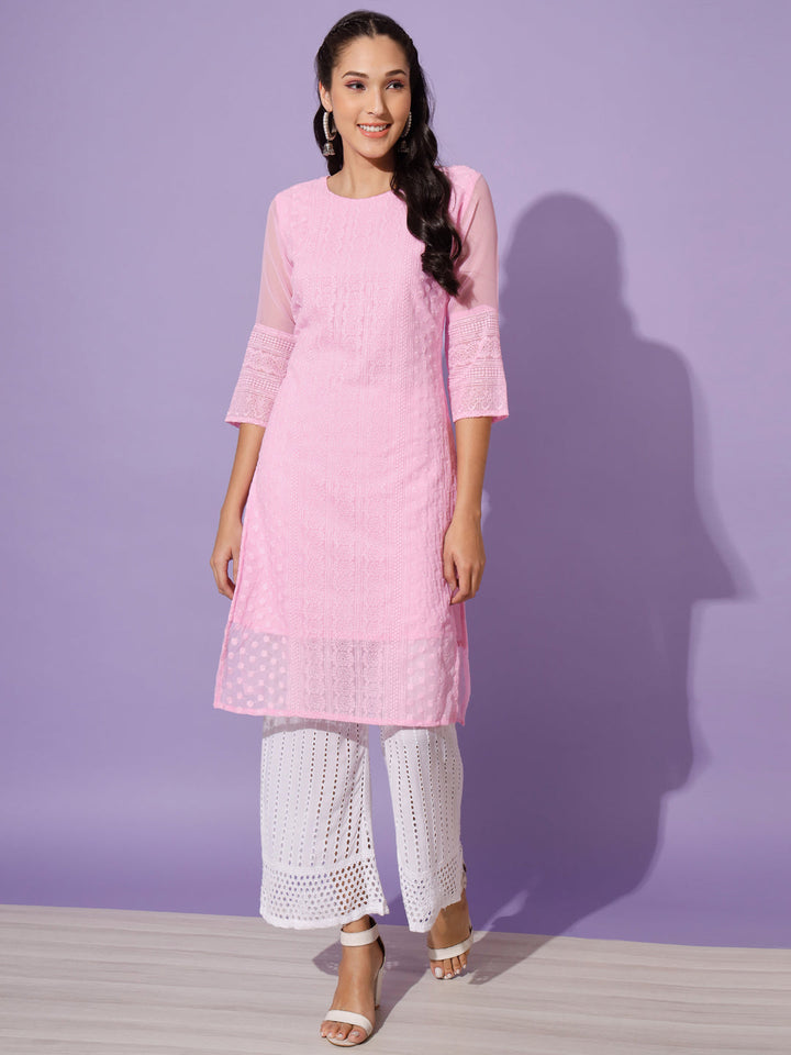 EMBROIDERY KURTI WITH PALAZZO - WINE