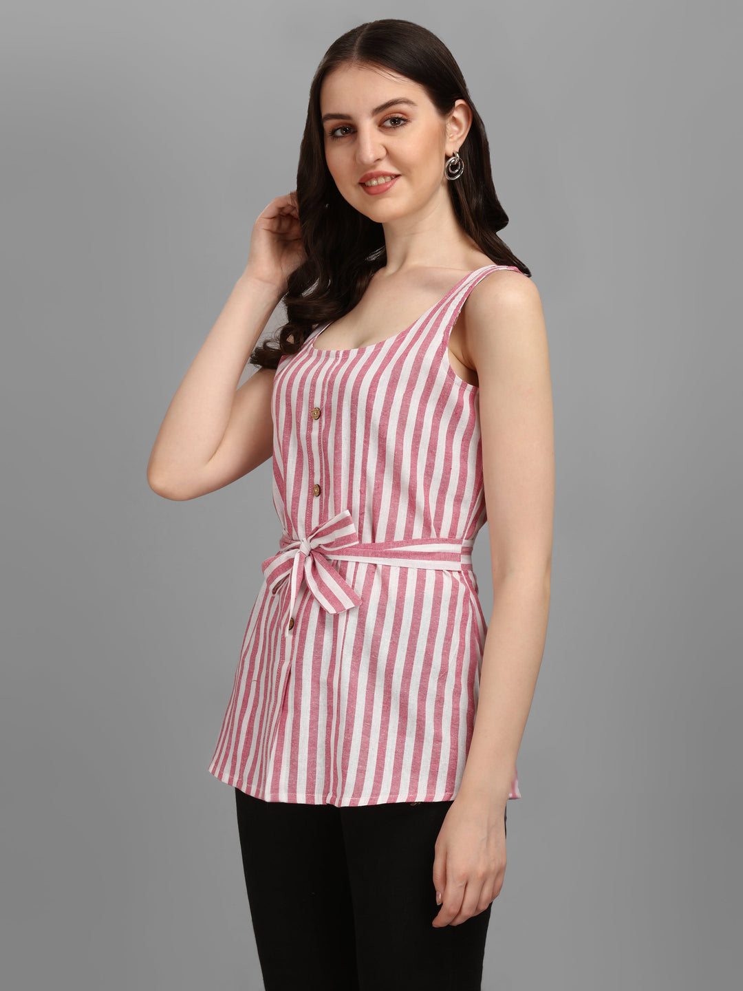 STRIPED COTTON TOP-BEIGE