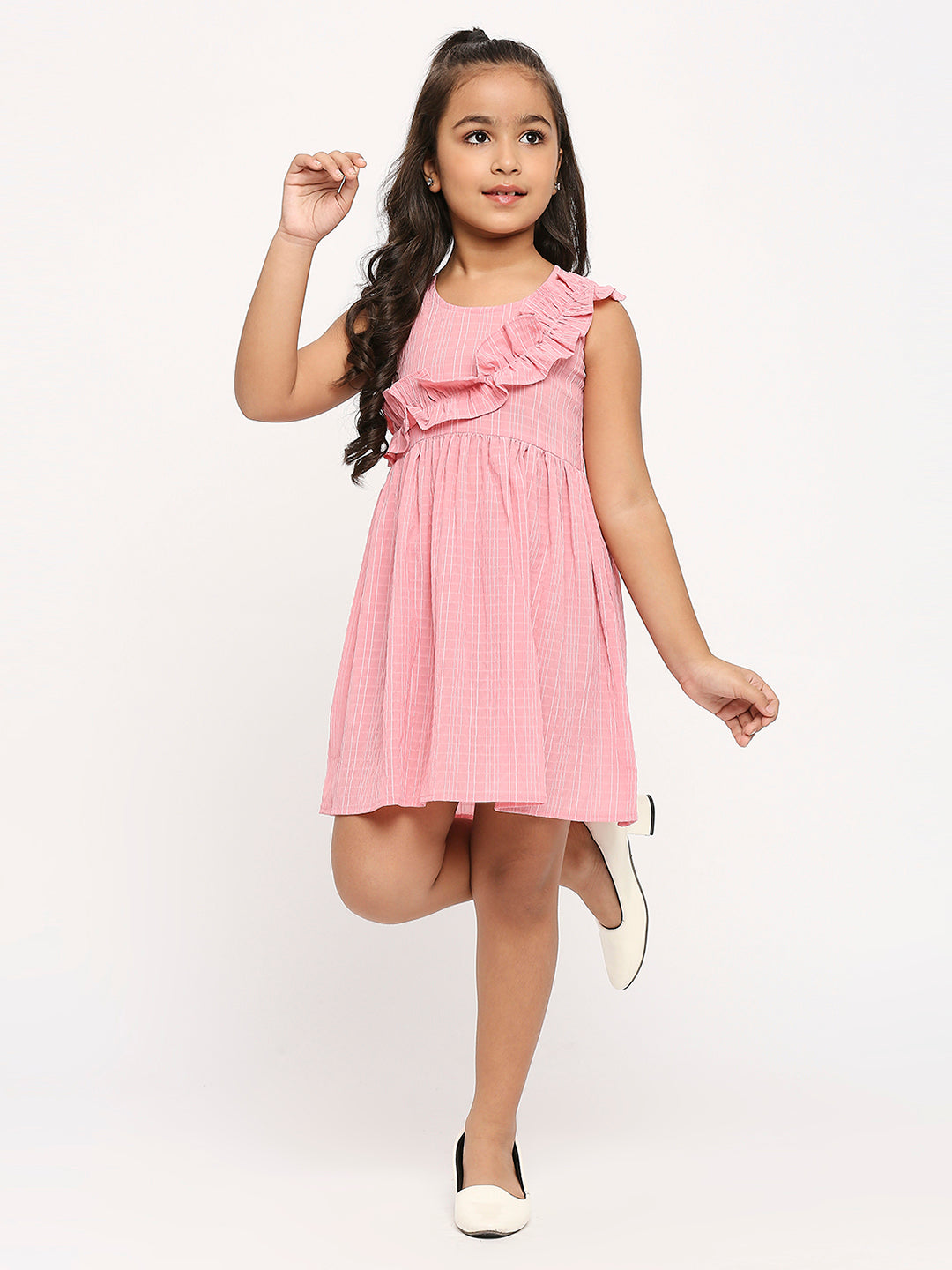 Checked Ruffled Detail A-Line Dress