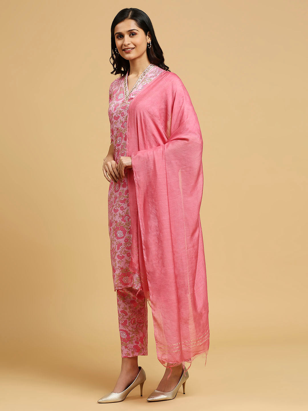 Embroidered Cotton Kurti, Pant, and Dupatta Set