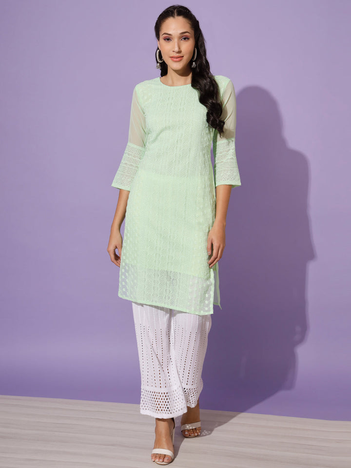 EMBROIDERY KURTI WITH PALAZZO - PINK