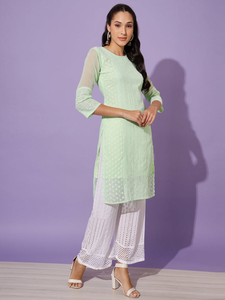 EMBROIDERY KURTI WITH PALAZZO - PISTA