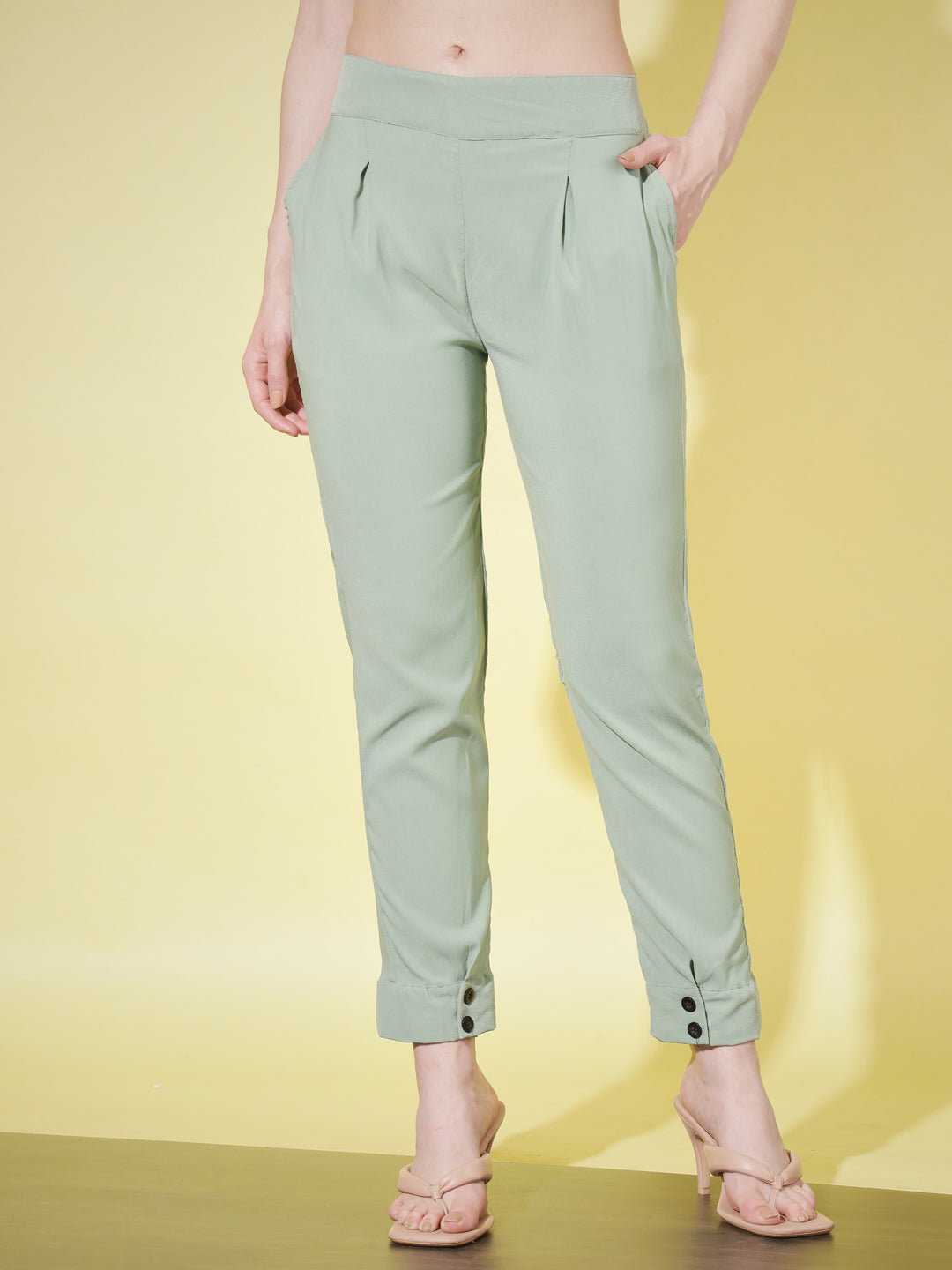 WOMEN SOLID PANT VINTAGE - PEACH