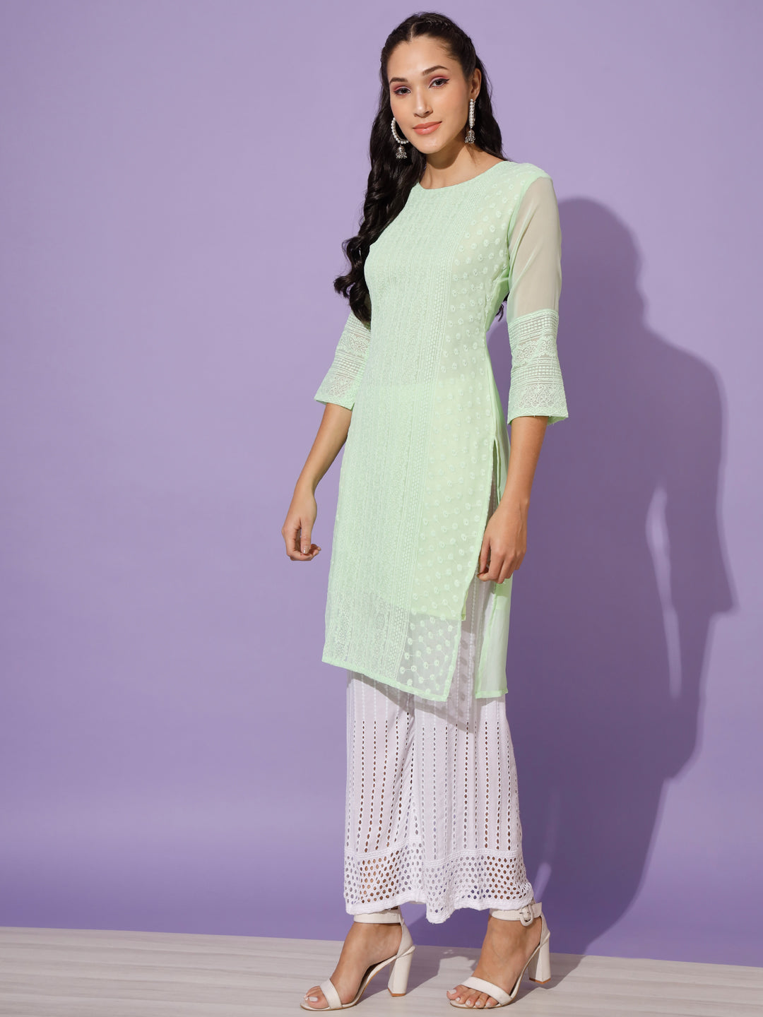 EMBROIDERY KURTI WITH PALAZZO - PISTA