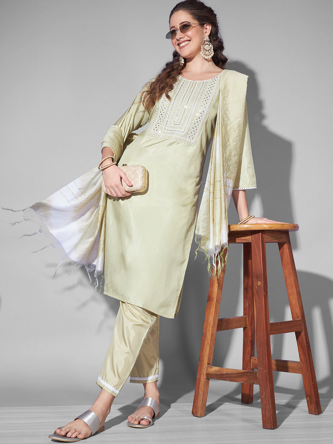 SILK BLEND KURTA PANT DUPATTA SET