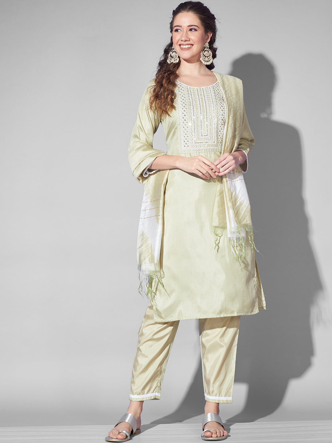 SILK BLEND KURTA PANT DUPATTA SET